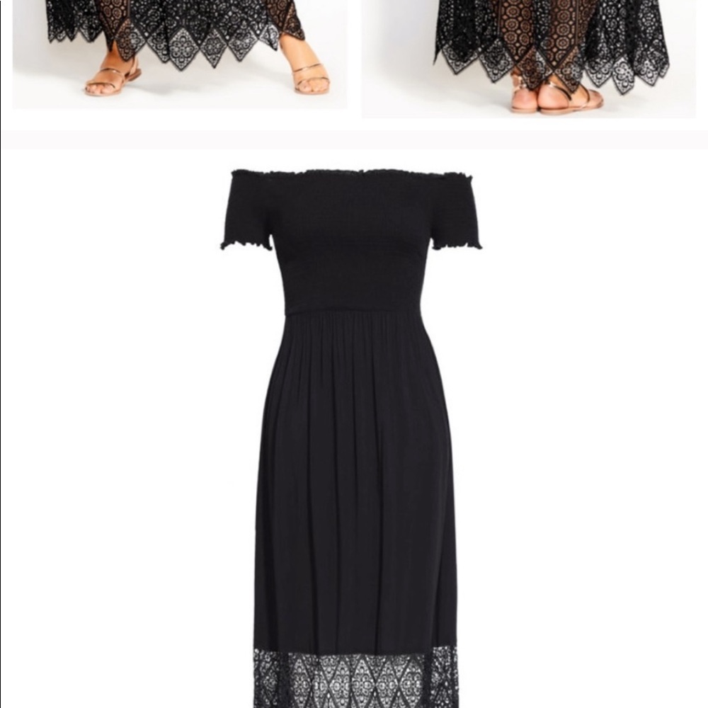 City Chic Embroidered Hem Maxi Dress Black NWT 16